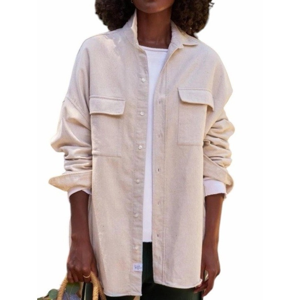 Frank & Eileen McLoughlin Shirt Womens XS/S Beige Cotton Shacket Workwear